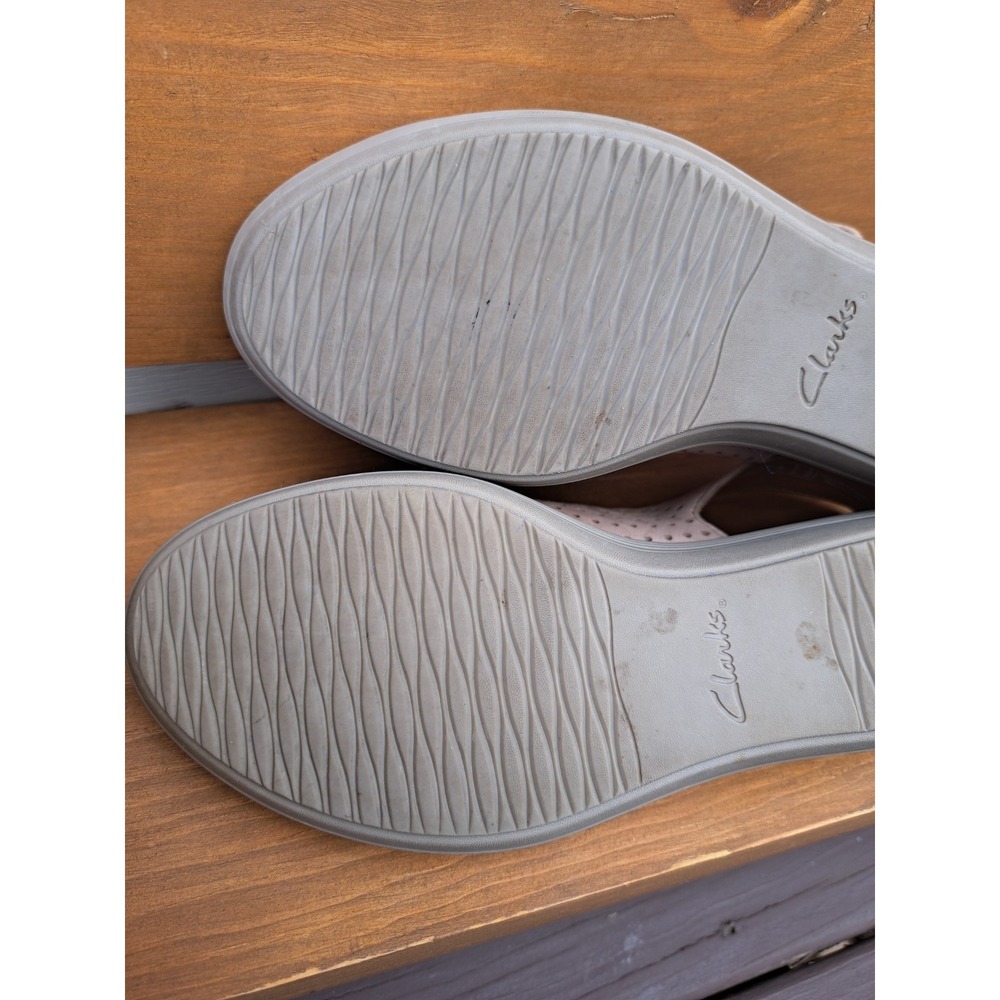 Clarks Women's Pink Wedge Sandals 8.0 Perforated Nubuck Leather Cushion Footbed - Picture 10 of 12